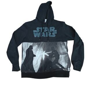 Star Wars Hoodie Lucas Films Black Pullover Mens Large Vintage Sweatshirt